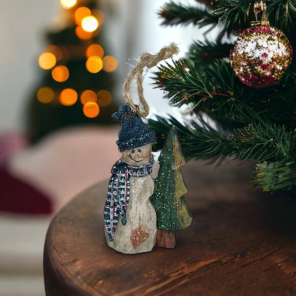 Rustic Country Snowman with Tree Ornament Christmas Ornament Country Christmas - Picture 3 of 9
